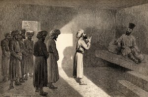 Arminio Vambery reçu en audience par le Khan de Khiva, Ouzbékistan, Asie centrale, lors de ses voyages en 1863, illustration de 